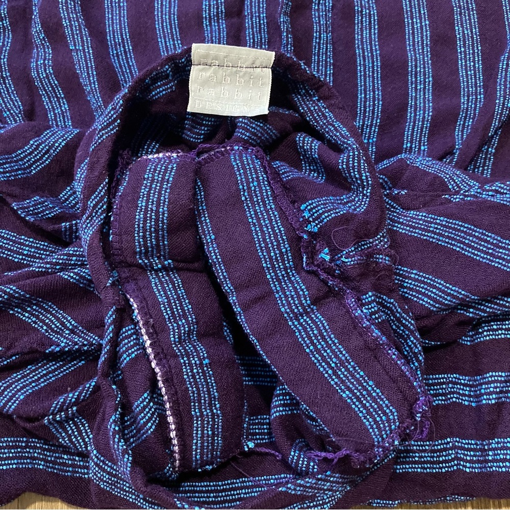 Vintage 90s Purple Blue Striped Drop Waist Dress 3/4 Sleeve Medium - Picture 12 of 12